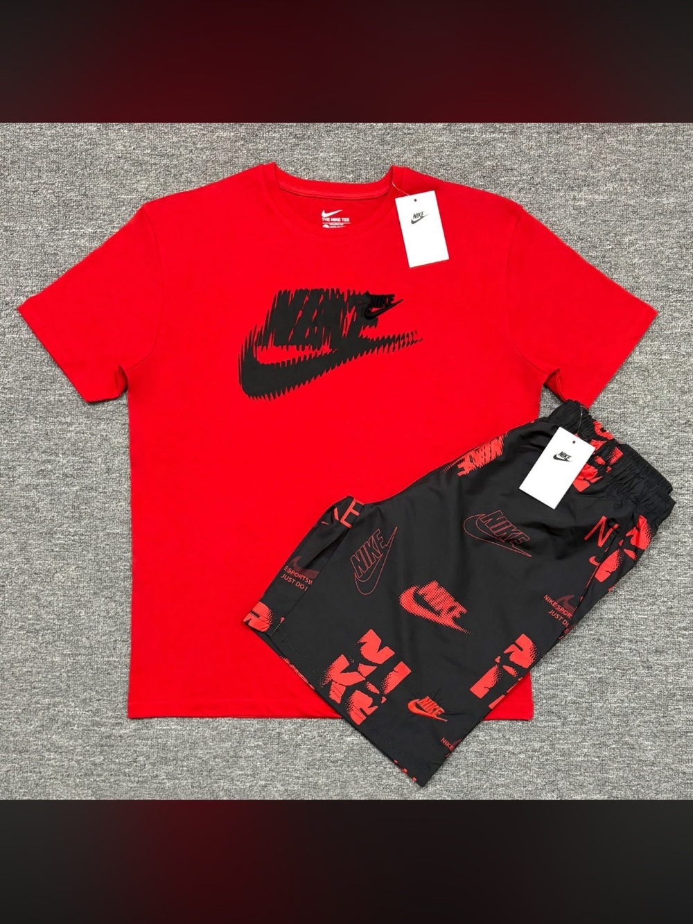 Nike Red Tee with Black & Red Logo Shorts